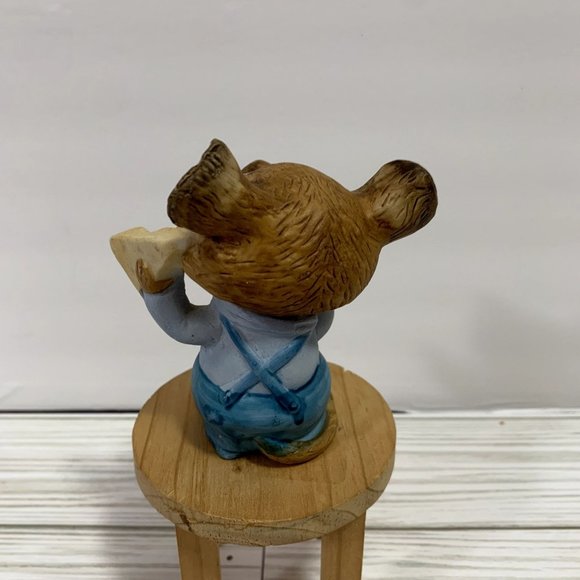 Vintage Homco Kitschy Cute Mouse Wearing Overalls Cheese Sleepy Eyes Figurine - Picture 3 of 5